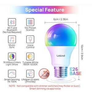Linkind Wi-Fi Smart Light Bulb 2 Pack NEW IN BOX